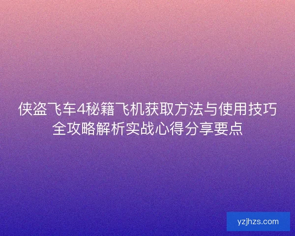 侠盗飞车4秘籍飞机获取方法与使用技巧全攻略解析实战心得分享要点